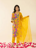 Yufta Cotton Mustard Kurta Pant Dupatta Set | Grocsy