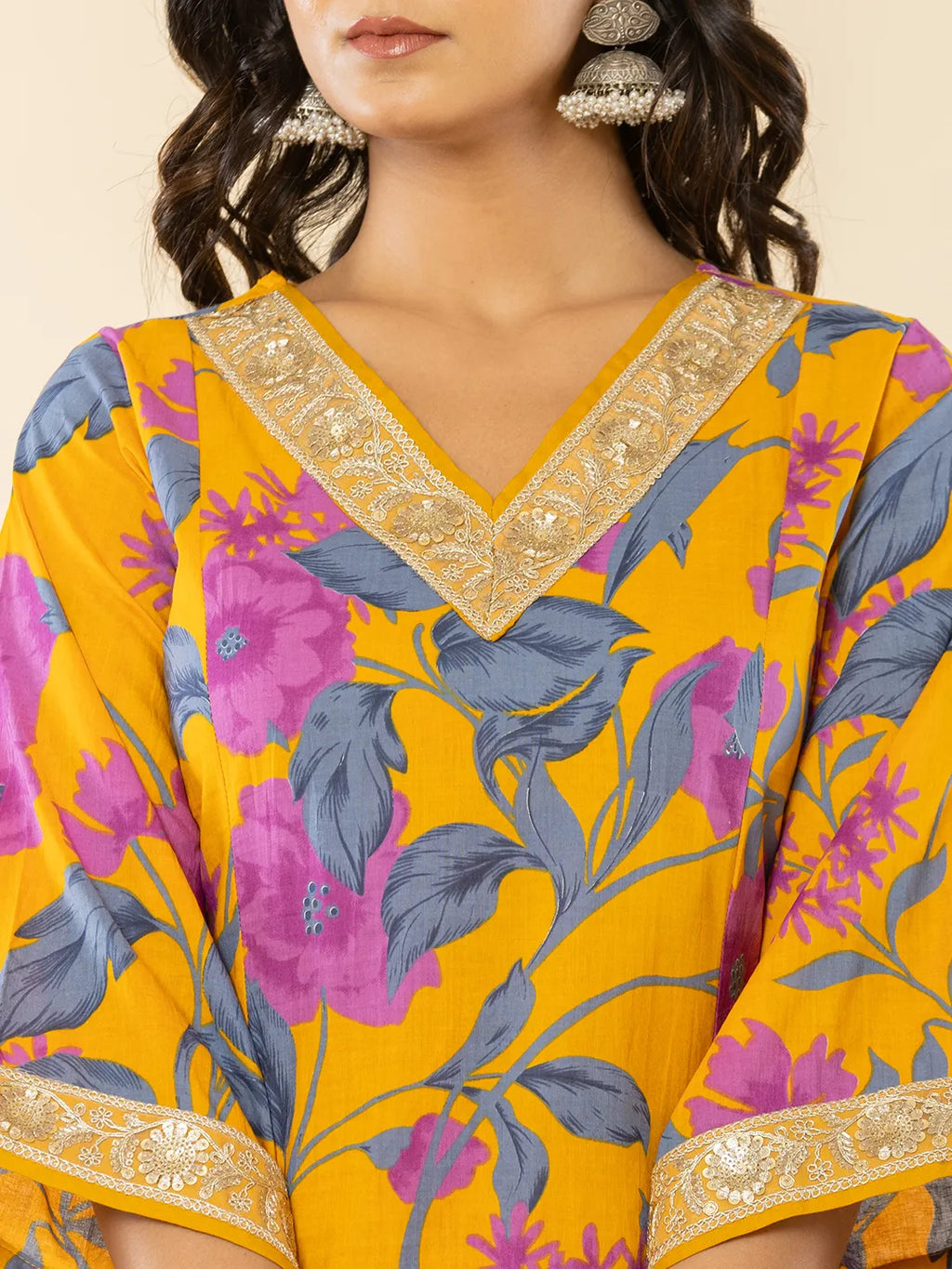 Yufta Cotton Mustard Kurta Pant Dupatta Set | Grocsy