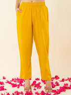 Yufta Cotton Mustard Kurta Pant Dupatta Set | Grocsy