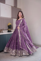 Lorenvalley Fashion Lavender Diamond Silk Embroidery Sequins Work Anarkali Gown with Dupatta | Grocsy