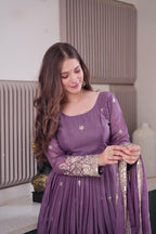 Lorenvalley Fashion Lavender Diamond Silk Embroidery Sequins Work Anarkali Gown with Dupatta | Grocsy