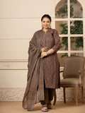 Yufta Cotton Grey Plus Size Kurta Dupatta Pant Set | Grocsy