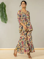 Yufta Multi Cotton Peplum Sharara Co-Ord Set | Grocsy