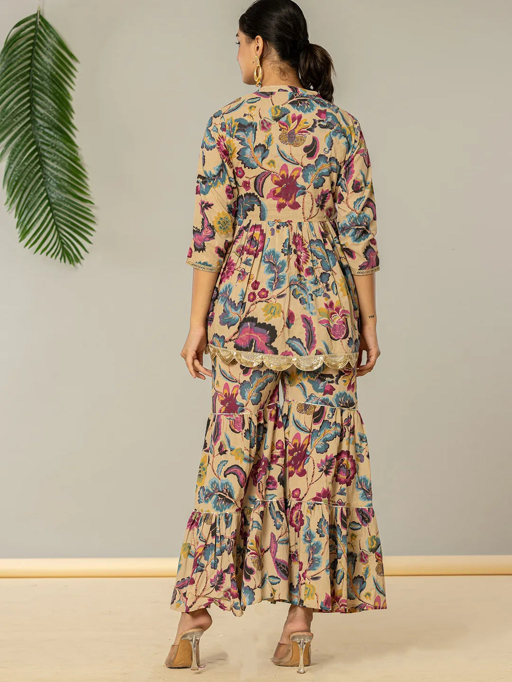 Yufta Multi Cotton Peplum Sharara Co-Ord Set | Grocsy