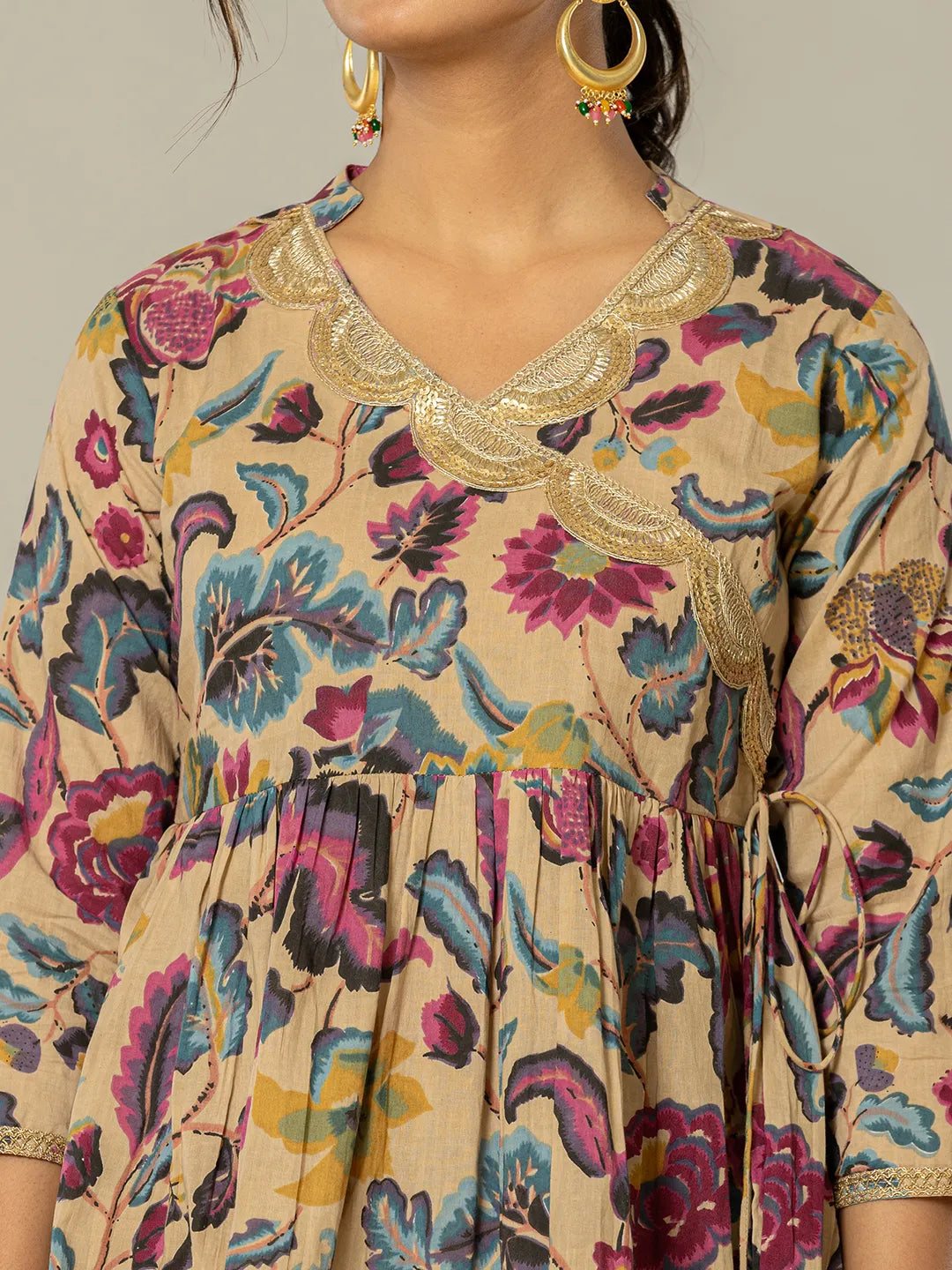 Yufta Multi Cotton Peplum Sharara Co-Ord Set | Grocsy