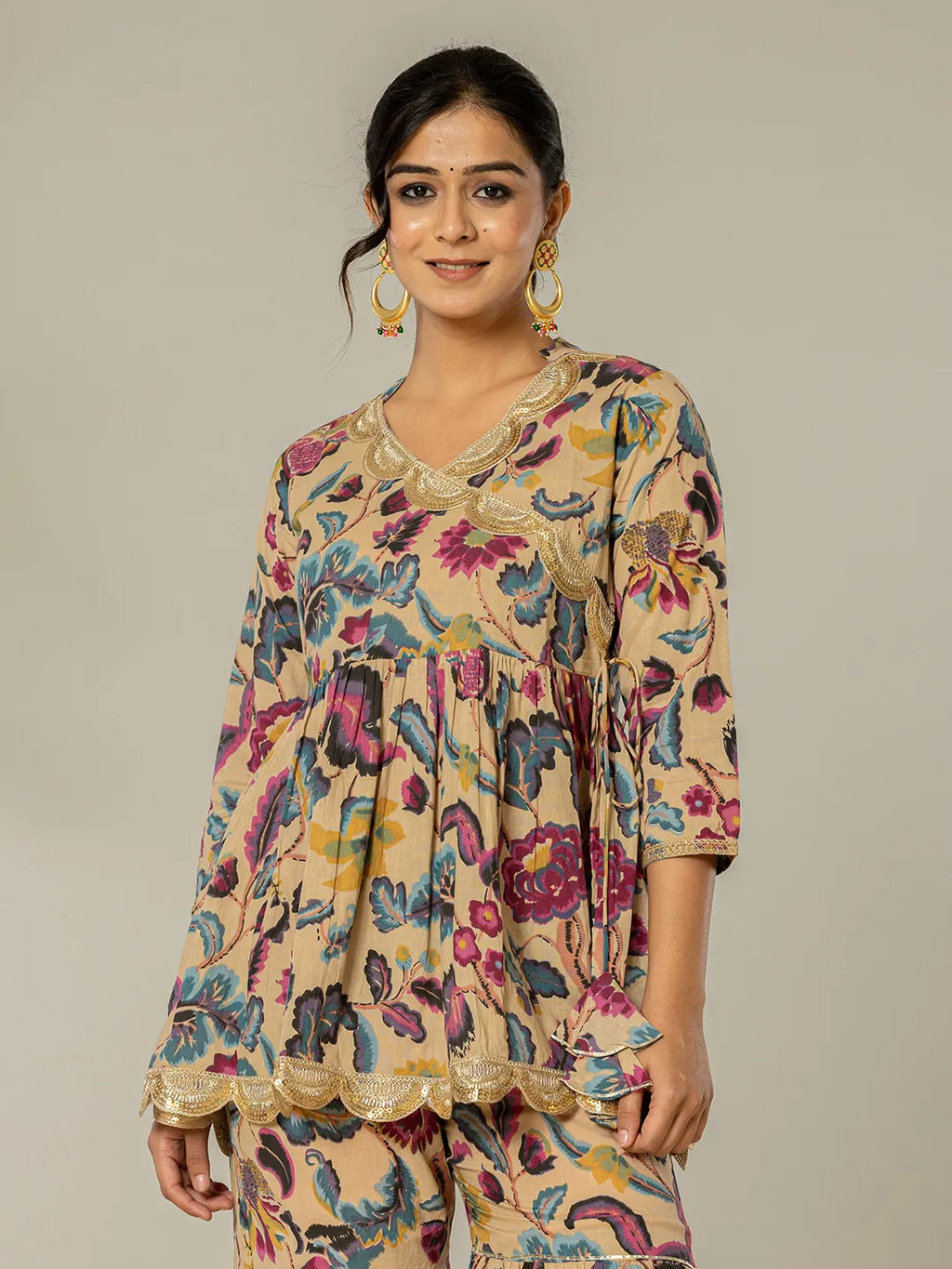 Yufta Multi Cotton Peplum Sharara Co-Ord Set | Grocsy
