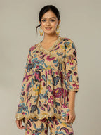 Yufta Multi Cotton Peplum Sharara Co-Ord Set | Grocsy