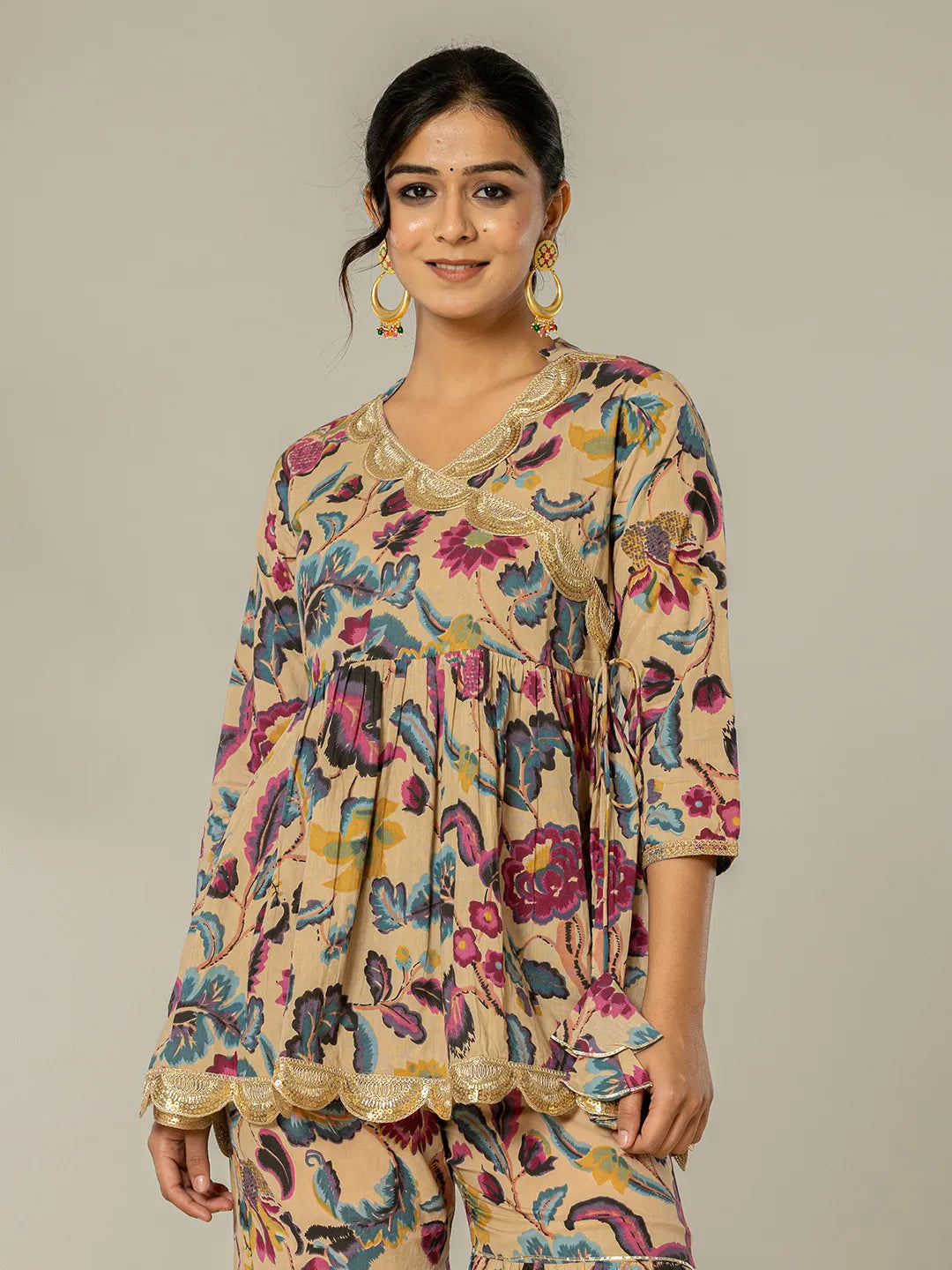 Yufta Multi Cotton Peplum Sharara Co-Ord Set | Grocsy