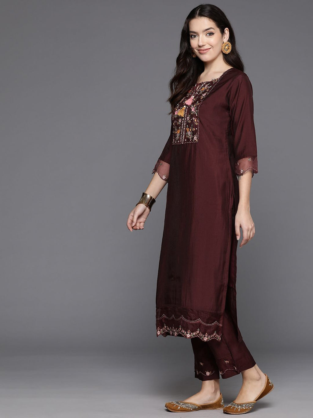 Indo Era Women Floral Embroidered Regular Sequinned Kurta with Trousers & With Dupatta | Grocsy