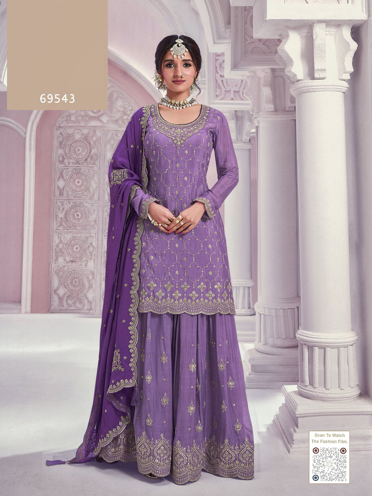 Anaita Lavender Chinon Sequence Embroidered Readymade Salwar Suit | Grocsy