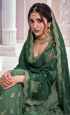 Anaita Dark Green Chinon Sequence Embroidered Readymade Salwar Suit | Grocsy