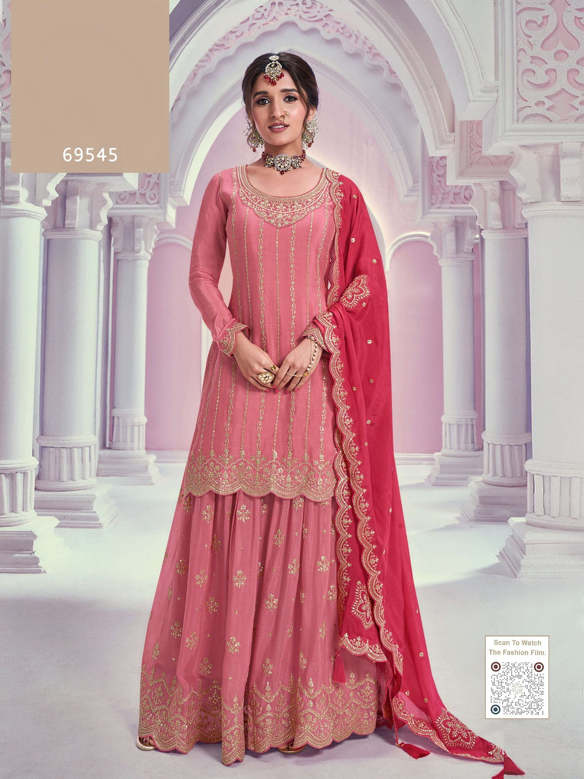 Anaita Peach Chinon Sequence Embroidered Readymade Salwar Suit | Grocsy