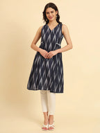 Yufta Ikat Cotton Blue Workwear Kurta With Lace Detailing | Grocsy