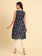 Yufta Ikat Cotton Blue Workwear Kurta With Lace Detailing | Grocsy