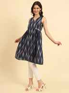 Yufta Ikat Cotton Blue Workwear Kurta With Lace Detailing | Grocsy