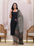 Yufta Black & Beige Pure Cotton Straight Kurta Dupatta Set | Grocsy