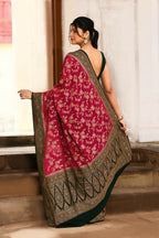 Joban Fashion Hot Pink Crepe Chiffon Pure Handloom Banarasi Silk Saree | Grocsy