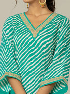 Yufta Teal Green Leheriya Print Cotton Straight Suit Set | Grocsy