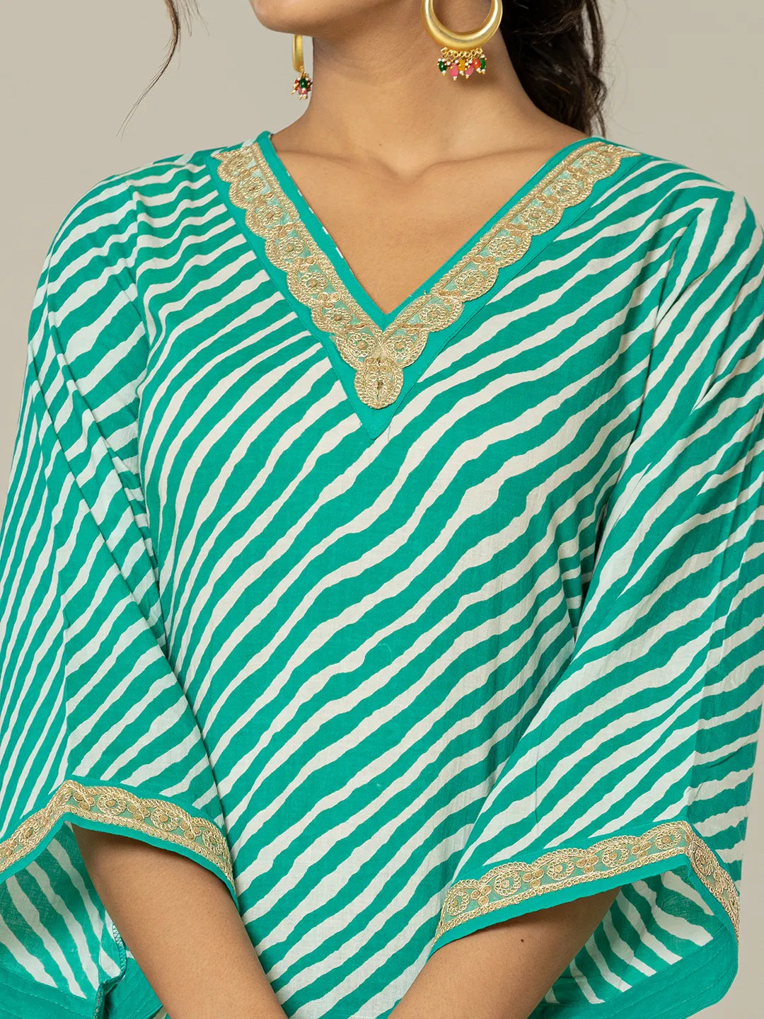 Yufta Teal Green Leheriya Print Cotton Straight Suit Set | Grocsy