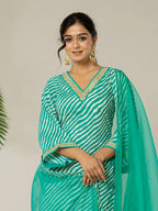 Yufta Teal Green Leheriya Print Cotton Straight Suit Set | Grocsy