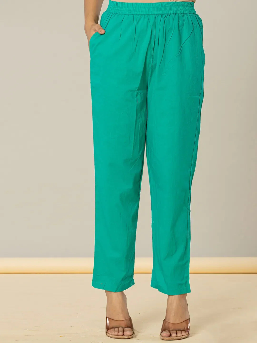 Yufta Teal Green Leheriya Print Cotton Straight Suit Set | Grocsy