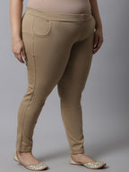 TAG 7 Women Plus size Beige Solid Ankle-Length Leggings | Grocsy