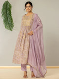 Yufta Purple Floral Print Mulmul Fit And Flare Suit Set | Grocsy