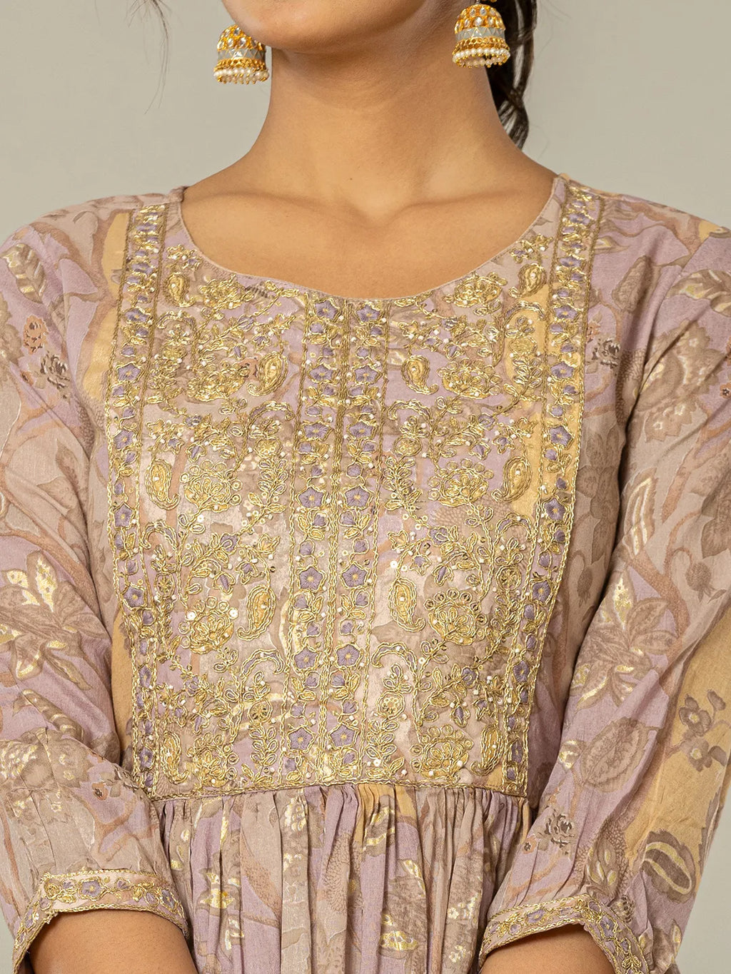 Yufta Purple Floral Print Mulmul Fit And Flare Suit Set | Grocsy