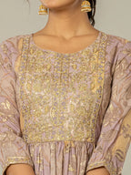 Yufta Purple Floral Print Mulmul Fit And Flare Suit Set | Grocsy