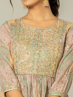 Yufta Sea Green Floral Print Mulmul Fit And Flare Suit Set | Grocsy