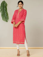Yufta Cotton Pink Leheriya Kurta | Grocsy