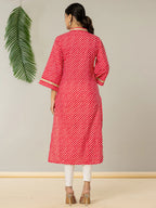 Yufta Cotton Pink Leheriya Kurta | Grocsy