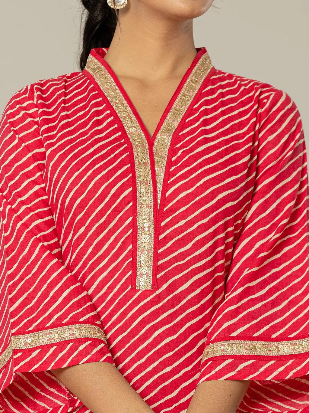 Yufta Cotton Pink Leheriya Kurta | Grocsy