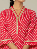 Yufta Cotton Pink Leheriya Kurta | Grocsy