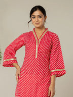 Yufta Cotton Pink Leheriya Kurta | Grocsy