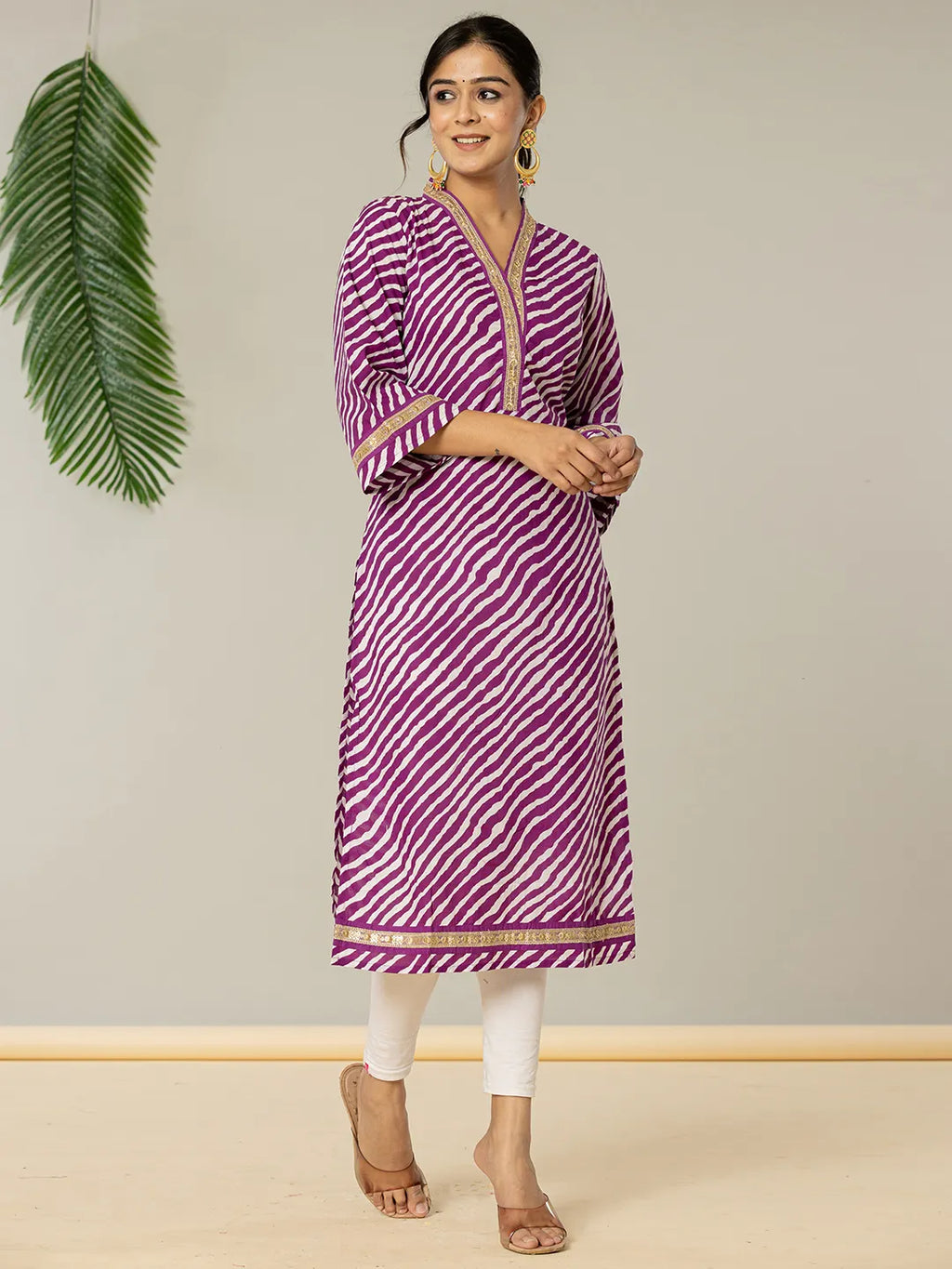 Yufta Cotton Purple Leheriya Kurta | Grocsy