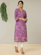 Yufta Cotton Purple Leheriya Kurta | Grocsy