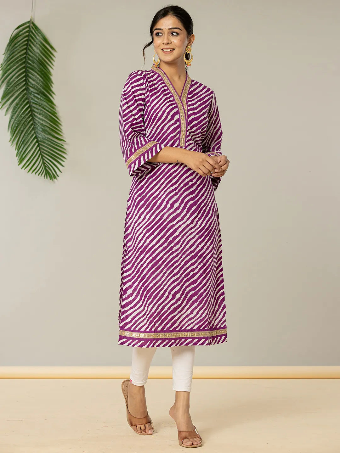 Yufta Cotton Purple Leheriya Kurta | Grocsy