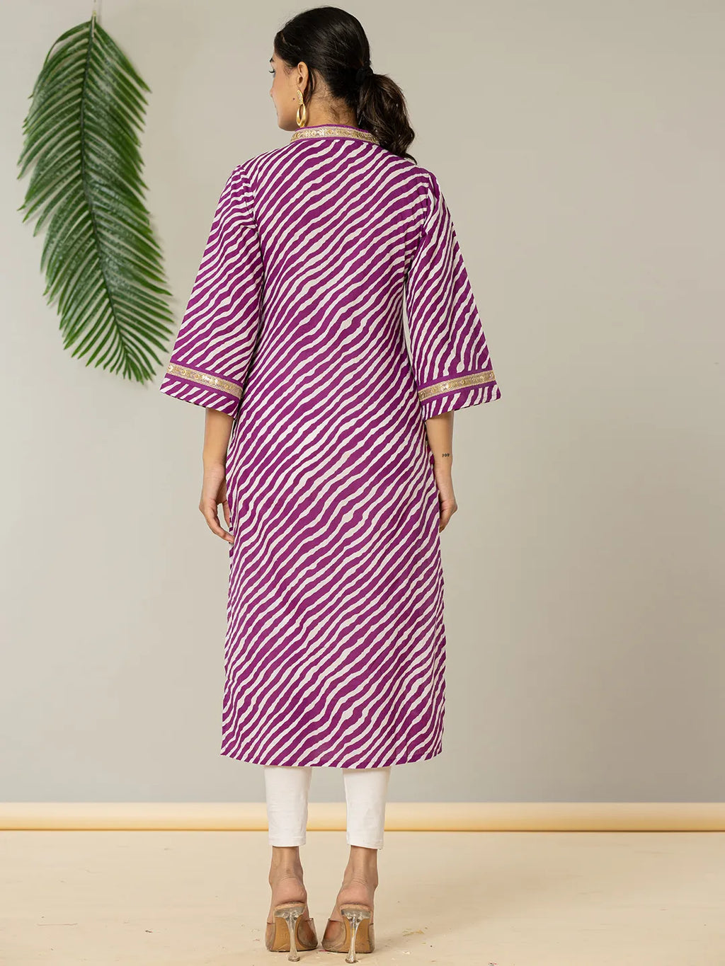 Yufta Cotton Purple Leheriya Kurta | Grocsy