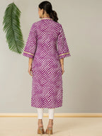 Yufta Cotton Purple Leheriya Kurta | Grocsy
