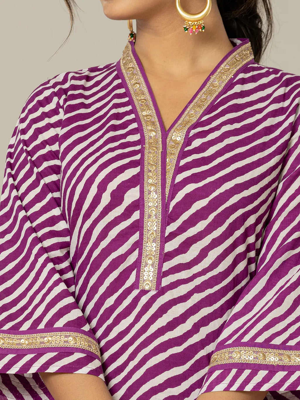 Yufta Cotton Purple Leheriya Kurta | Grocsy