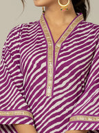 Yufta Cotton Purple Leheriya Kurta | Grocsy