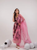 Yufta Burgundy Floral Print Cotton Fit And Flare Kurta Trouser & Dupatta Set | Grocsy