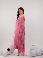 Yufta Burgundy Floral Print Cotton Fit And Flare Kurta Trouser & Dupatta Set | Grocsy