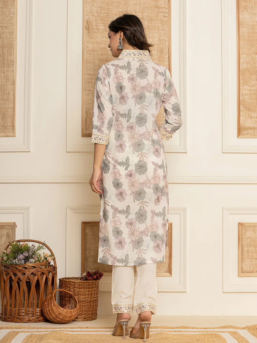 Yufta Cotton Pink Kurta Dupatta Pant Set | Grocsy
