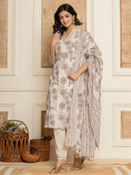 Yufta Cotton Pink Kurta Dupatta Pant Set | Grocsy
