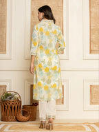 Yufta Cotton Yellow embroidered Kurta Dupatta Set | Grocsy
