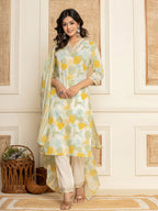 Yufta Cotton Yellow embroidered Kurta Dupatta Set | Grocsy