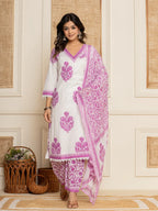 Yufta Cotton Lavender Kurta Dupatta Set | Grocsy