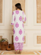 Yufta Cotton Lavender Kurta Dupatta Set | Grocsy